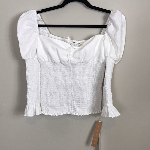 NEW REFORMATION Haven Smocked White Sweetheart Top - Picture 9 of 12